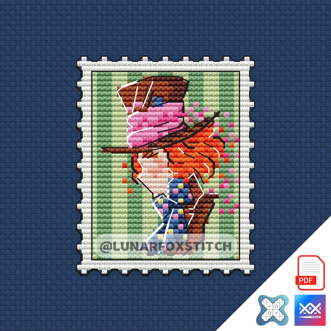 Hatter mini postage stamp cross stitch pattern