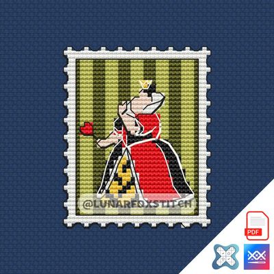 Red queen mini postage stamp cross stitch pattern