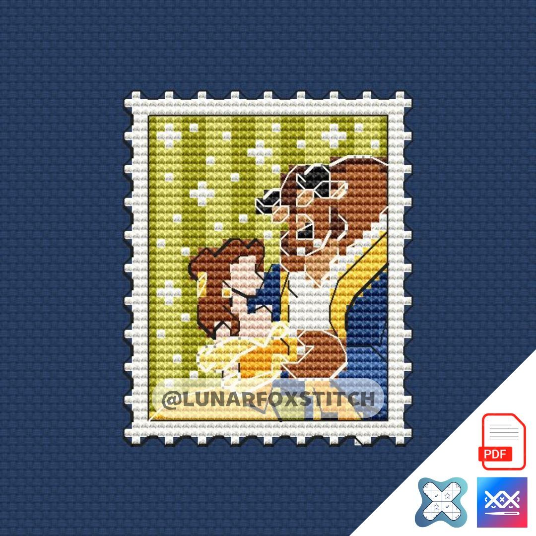 Princess and beast mini postage stamp cross stitch pattern