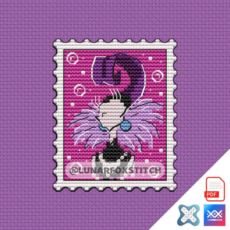 Purple villain mini postage stamp cross stitch pattern