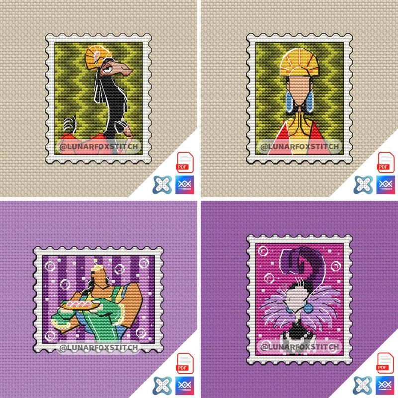 Emperor llama - set of 4 mini postage stamp cross stitch pattern
