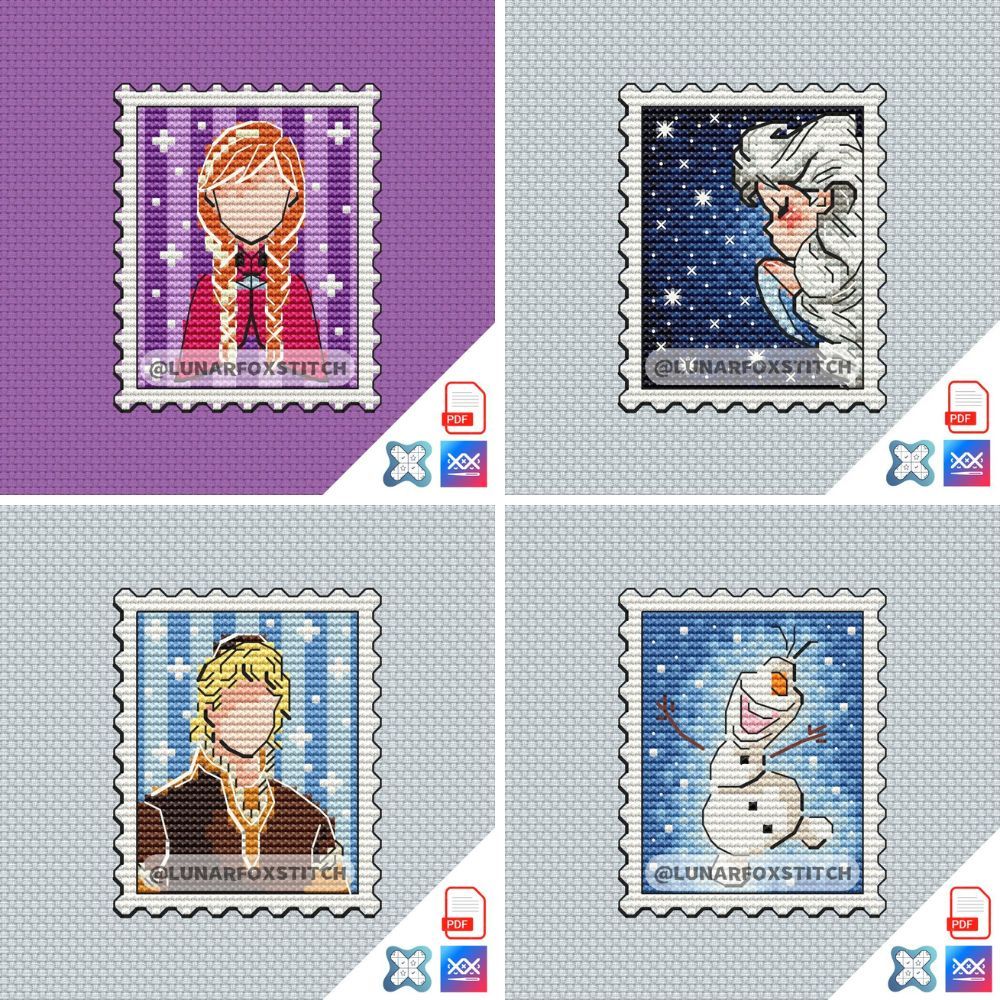 Ice princess - set of 4 mini postage stamp cross stitch pattern