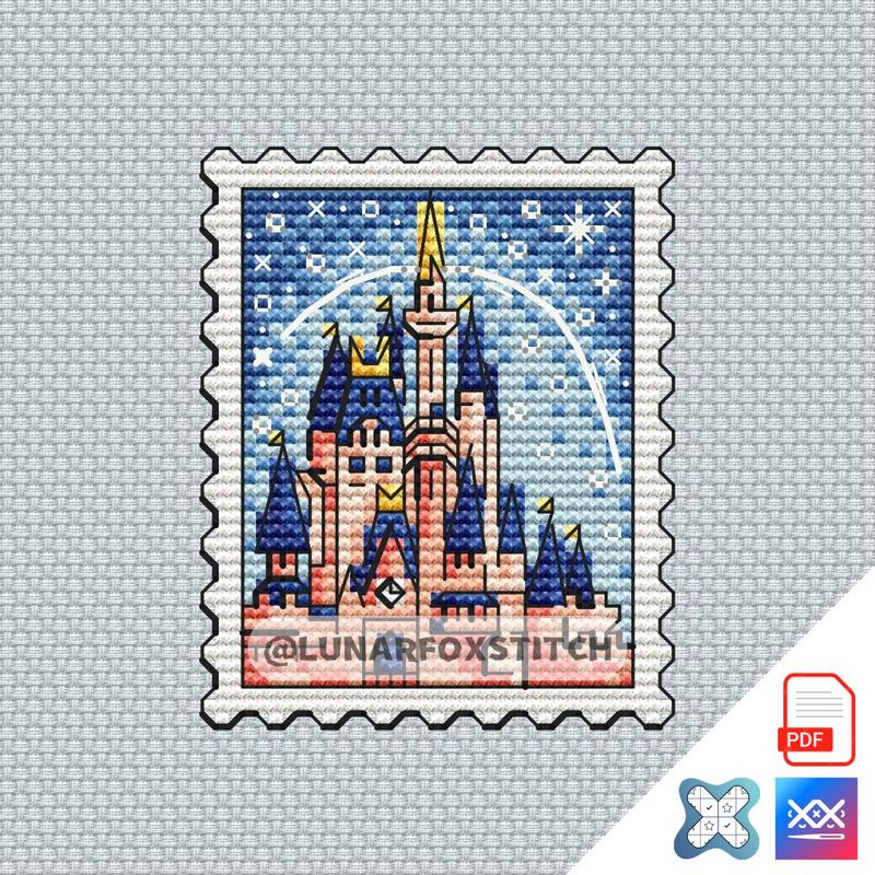 Magic castle mini postage stamp cross stitch pattern
