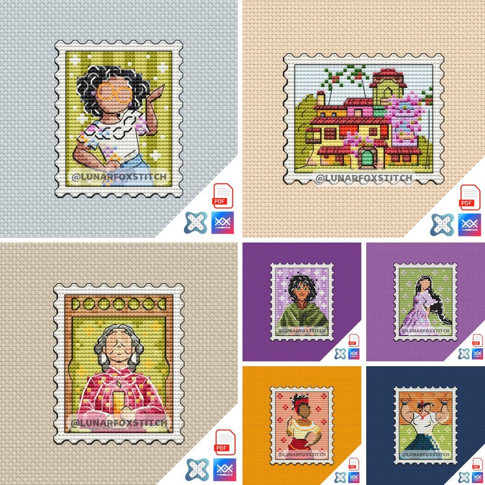 Magic girl - set of 7 mini postage stamp cross stitch pattern