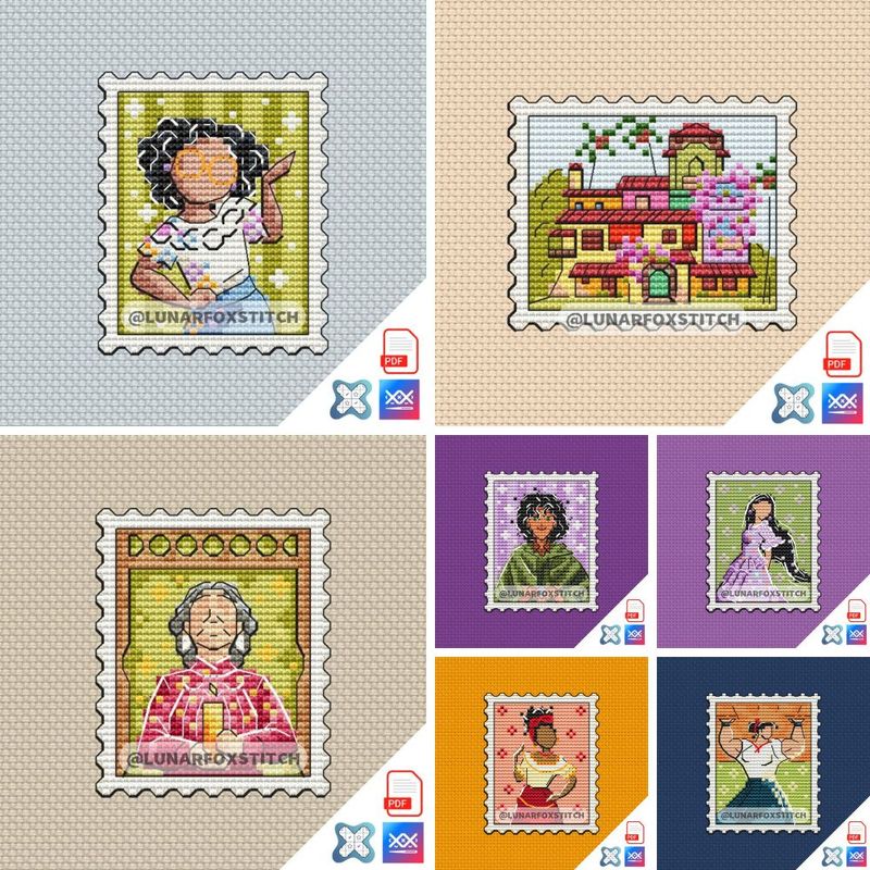 Magic girl - set of 7 mini postage stamp cross stitch pattern