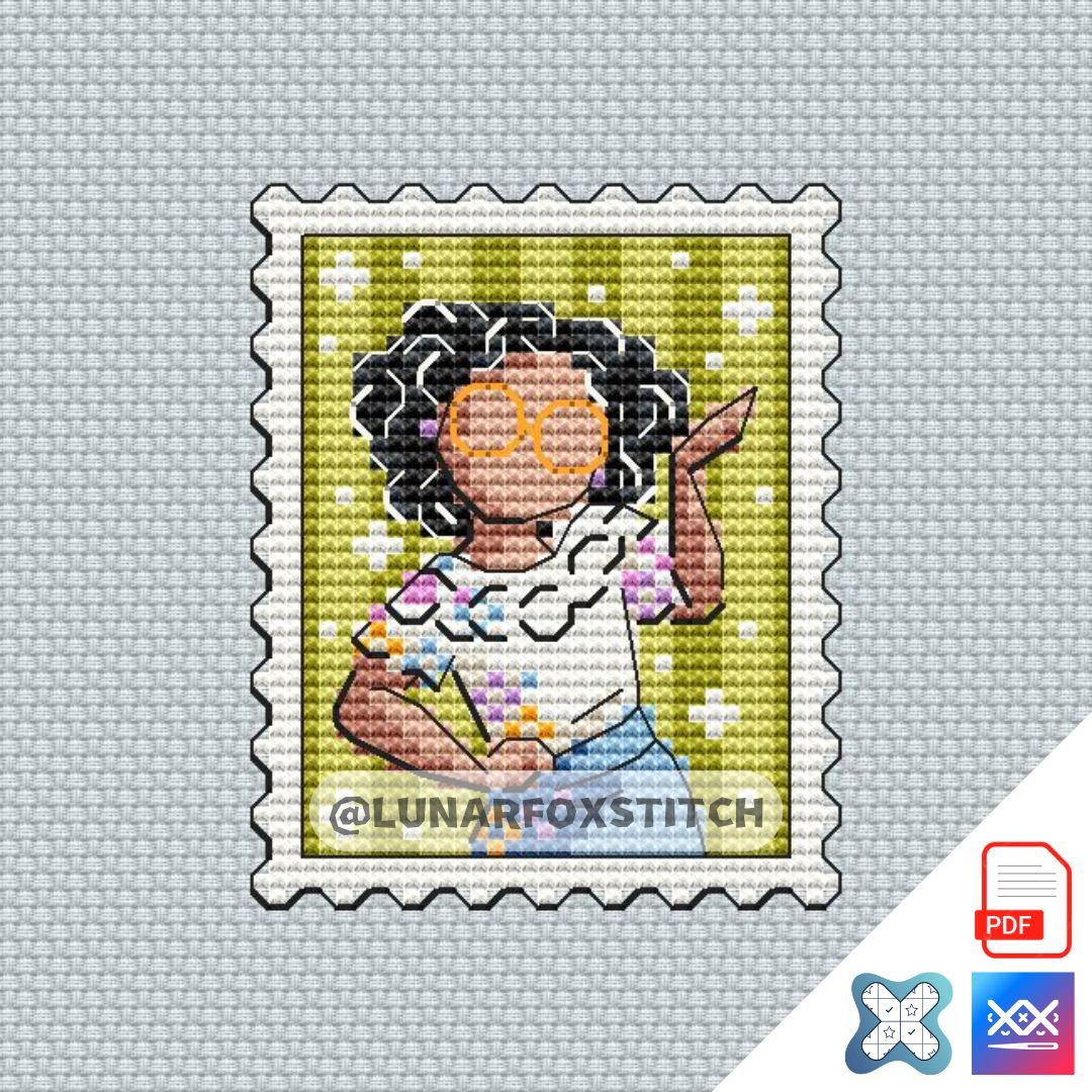 Magic girl mini postage stamp cross stitch pattern