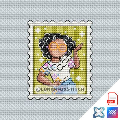 Magic girl mini postage stamp cross stitch pattern