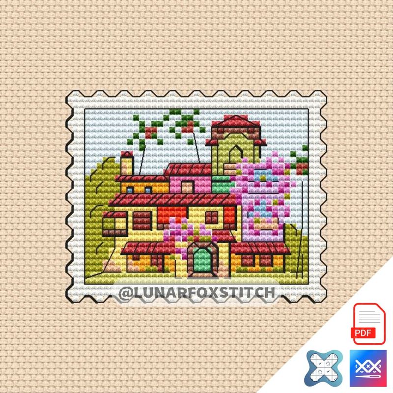 Magic house mini postage stamp cross stitch pattern