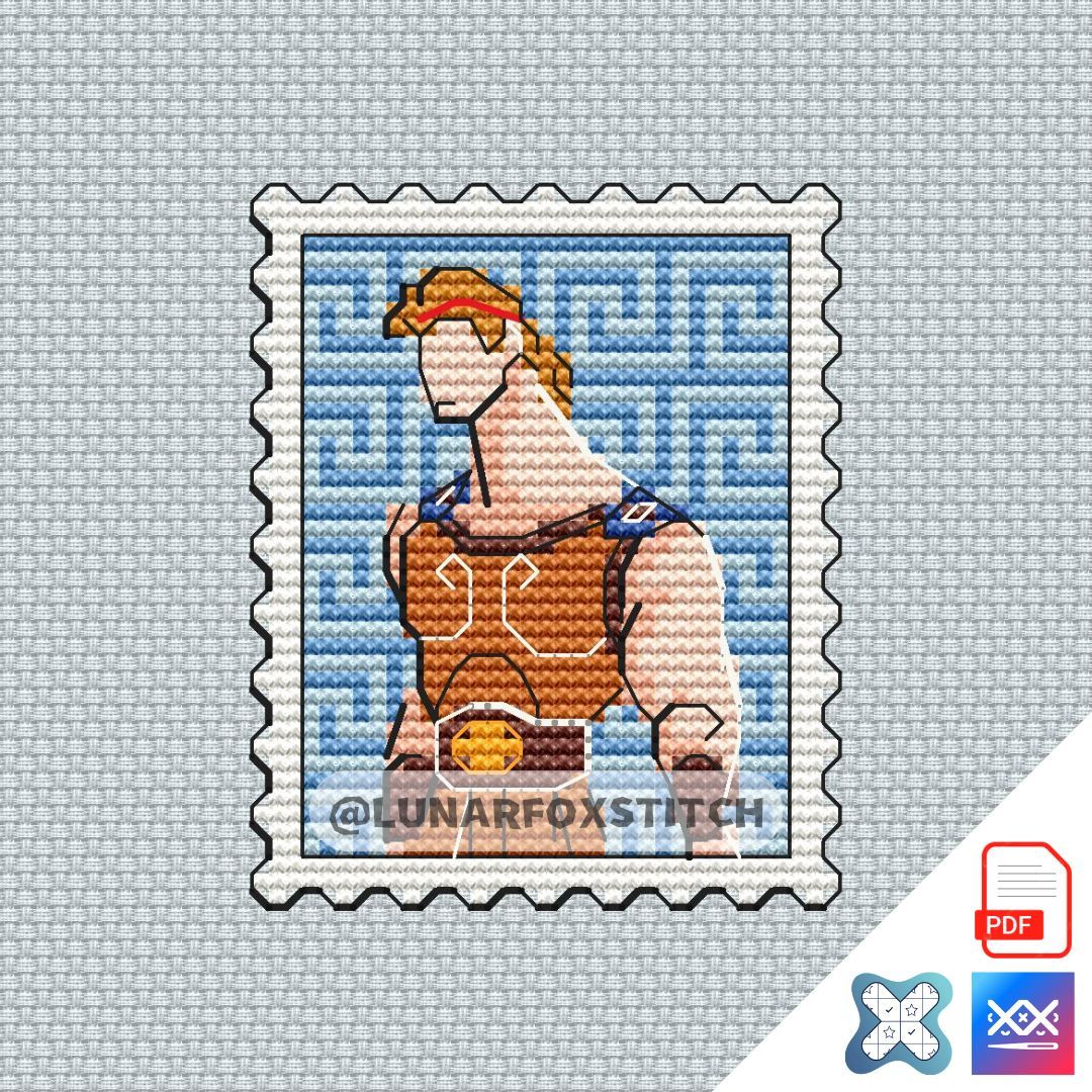 Hercules mini postage stamp cross stitch pattern