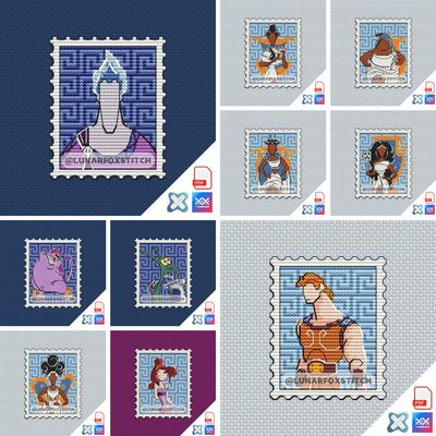 Hercules - set of 10 mini postage stamp cross stitch pattern