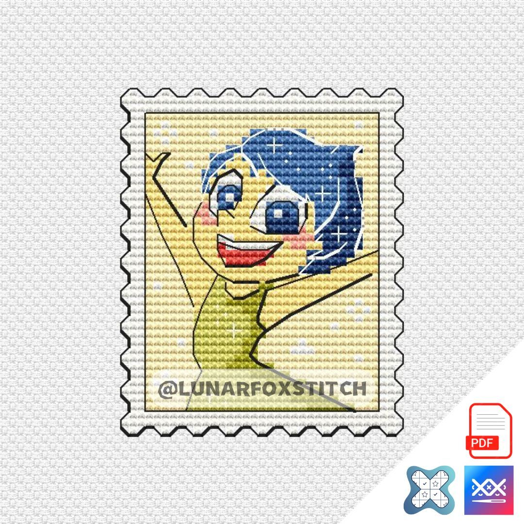 Happy chibi girl mini postage stamp cross stitch pattern