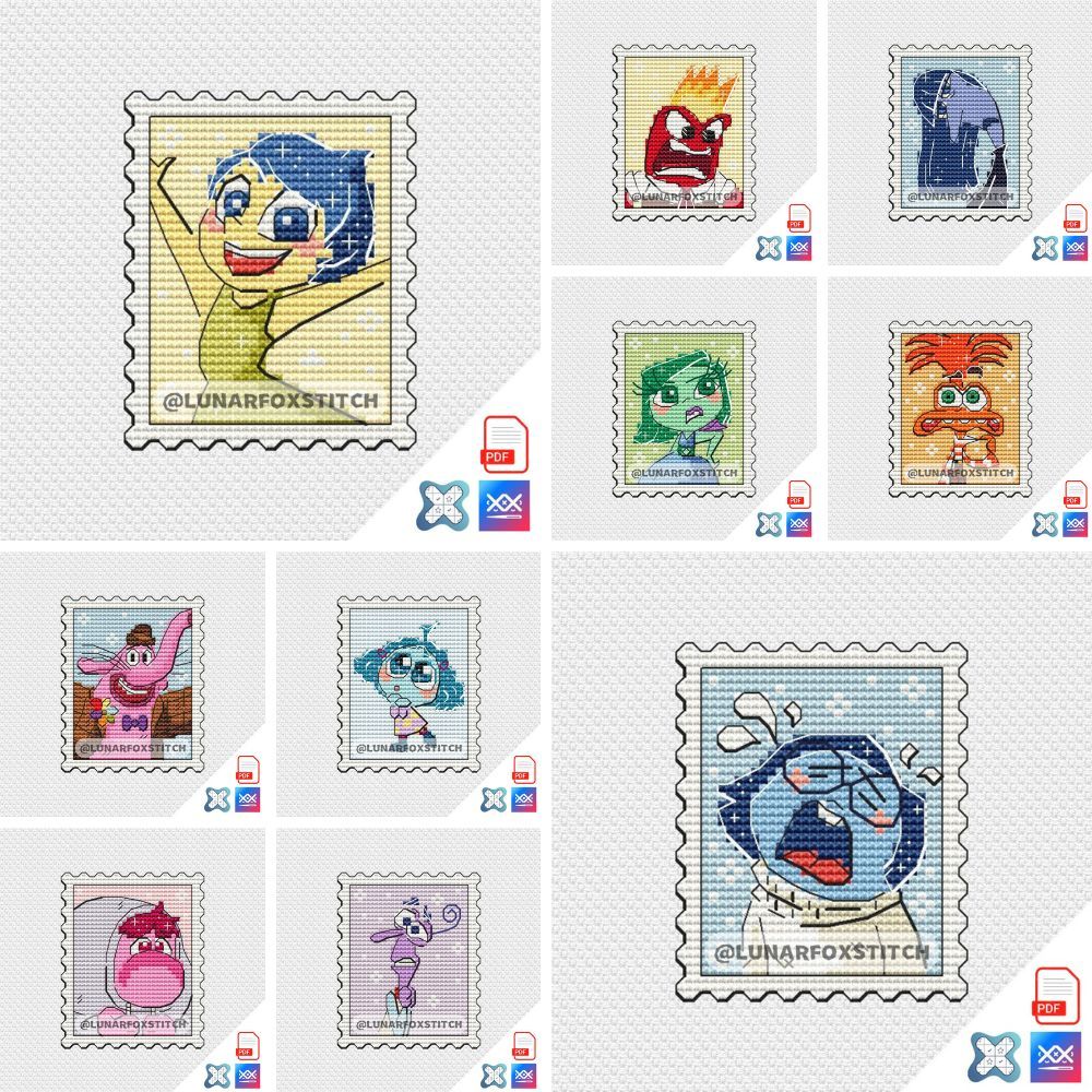 Emotions - set of 10 mini postage stamp cross stitch pattern