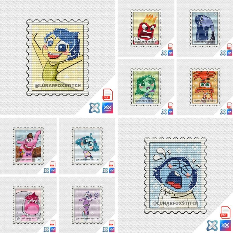 Emotions - set of 10 mini postage stamp cross stitch pattern