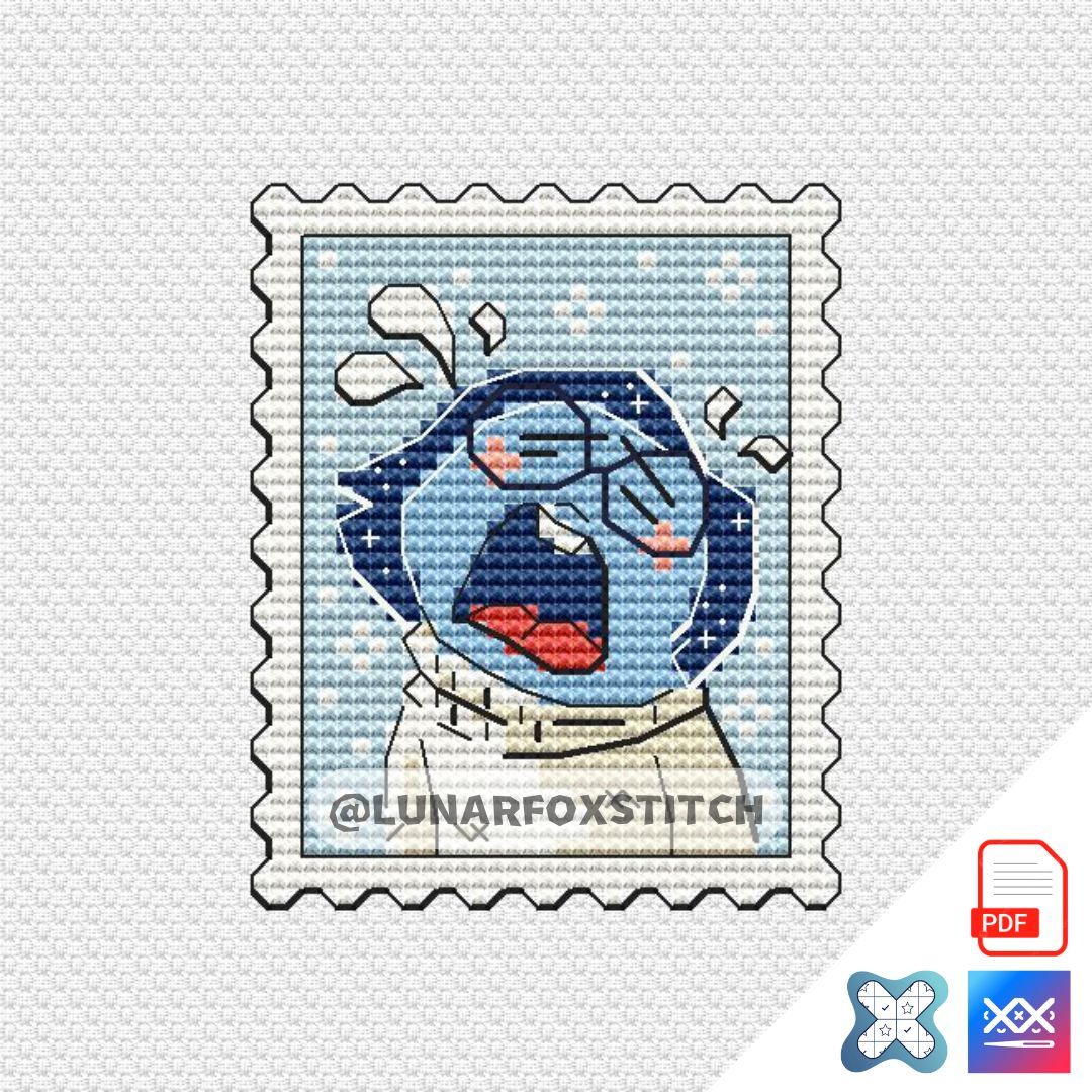 Sad chibi girl mini postage stamp cross stitch pattern