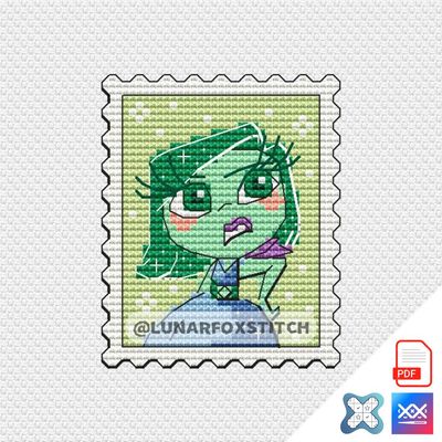Disgust chibi girl mini postage stamp cross stitch pattern