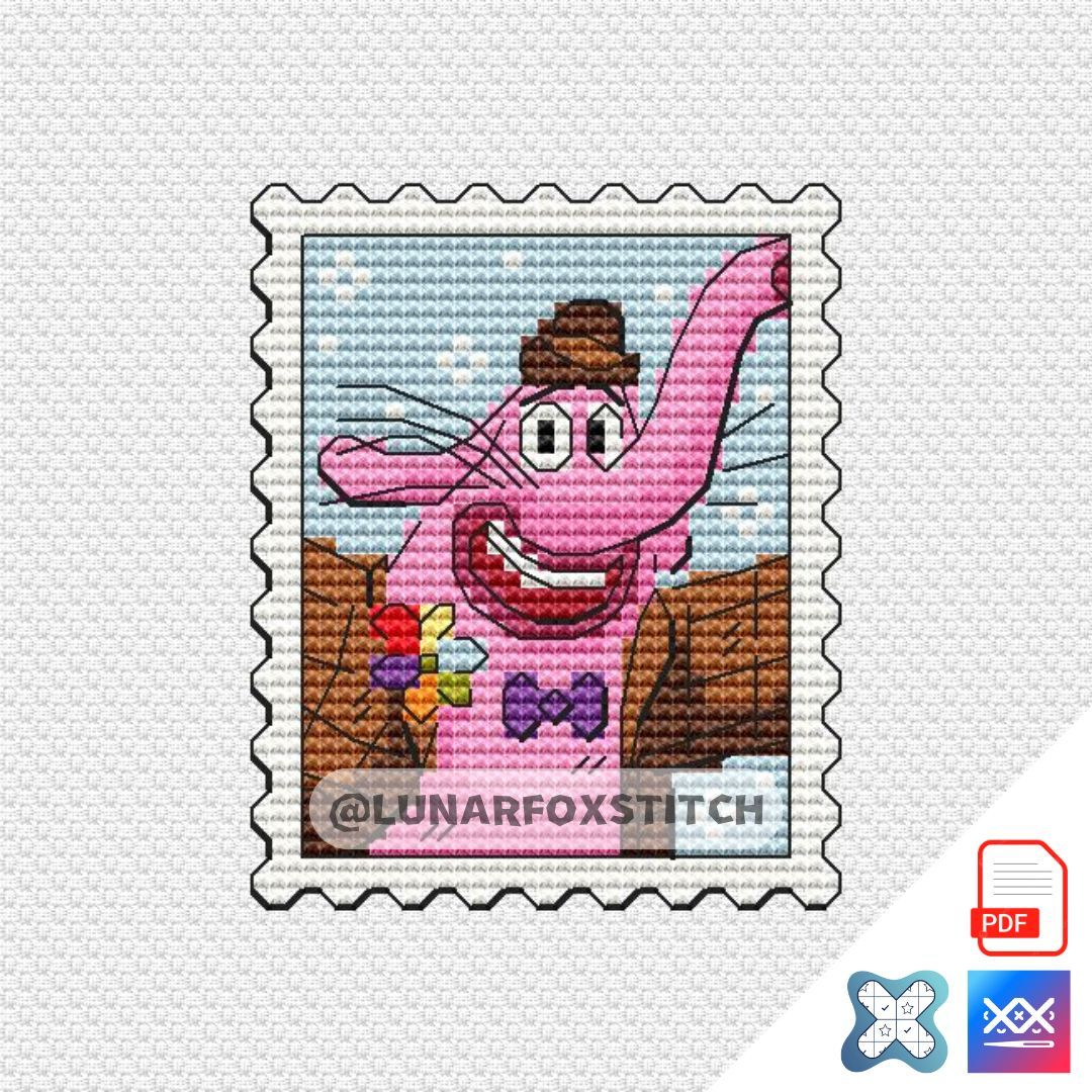 Pink elephant mini postage stamp cross stitch pattern