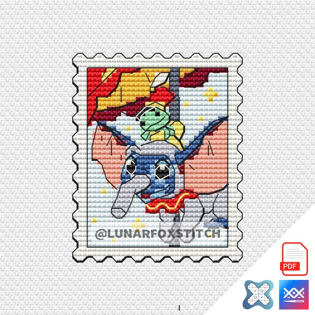 Blue dog and elephant mini postage stamp cross stitch pattern
