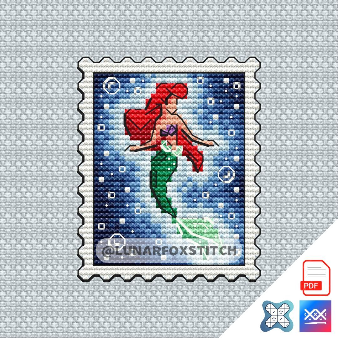 Mermaid princess mini postage stamp cross stitch pattern