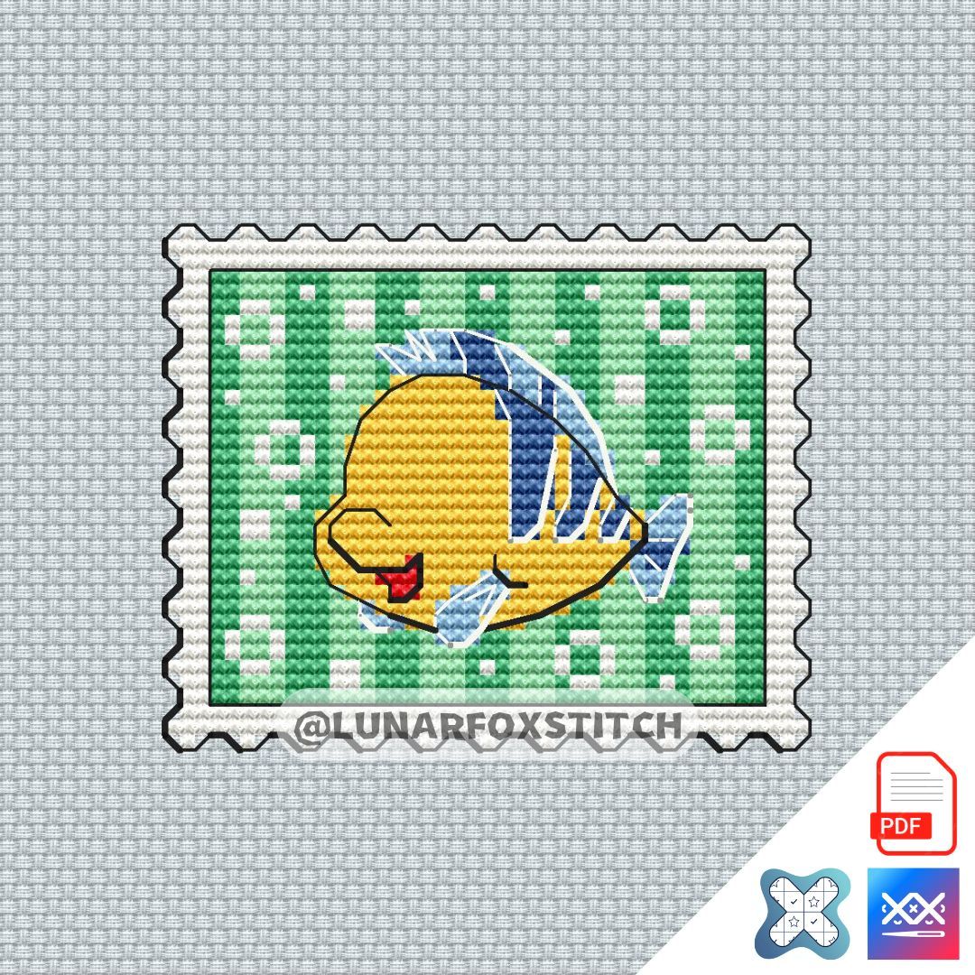 Yellow fish mini postage stamp cross stitch pattern