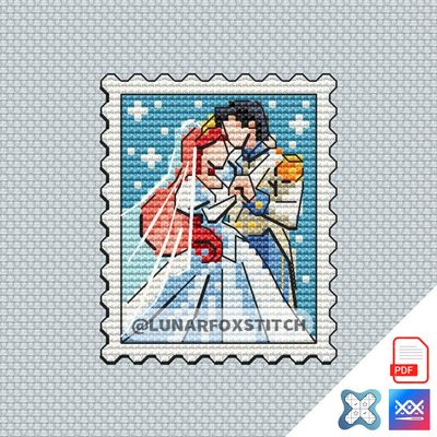 Mermaid princess and prince mini postage stamp cross stitch pattern