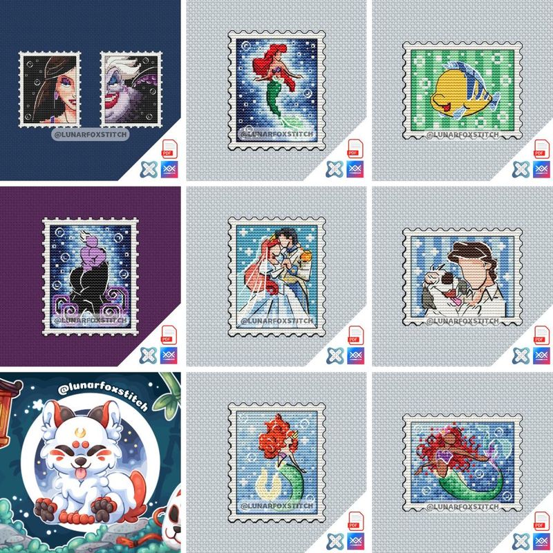 Mermaid - set of 8 mini postage stamp cross stitch pattern