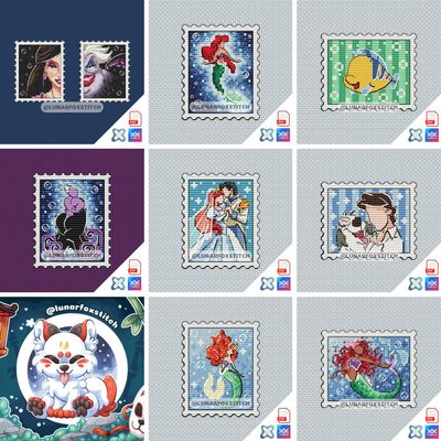 Mermaid - set of 8 mini postage stamp cross stitch pattern