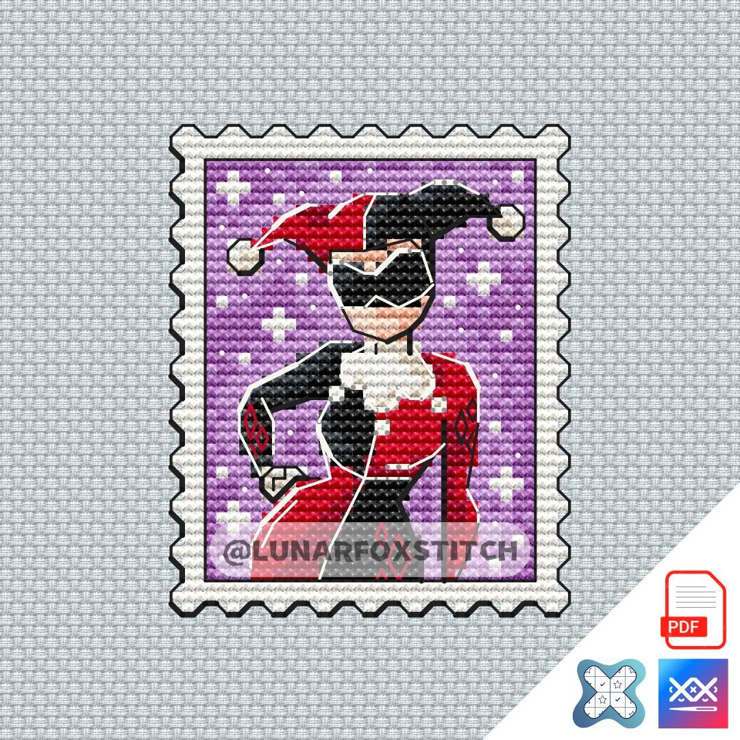Villain girl mini postage stamp cross stitch pattern