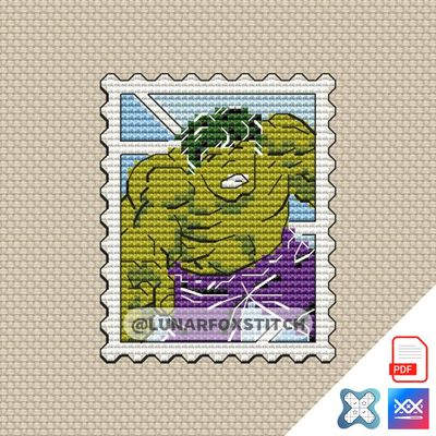 Green Hero mini postage stamp cross stitch pattern