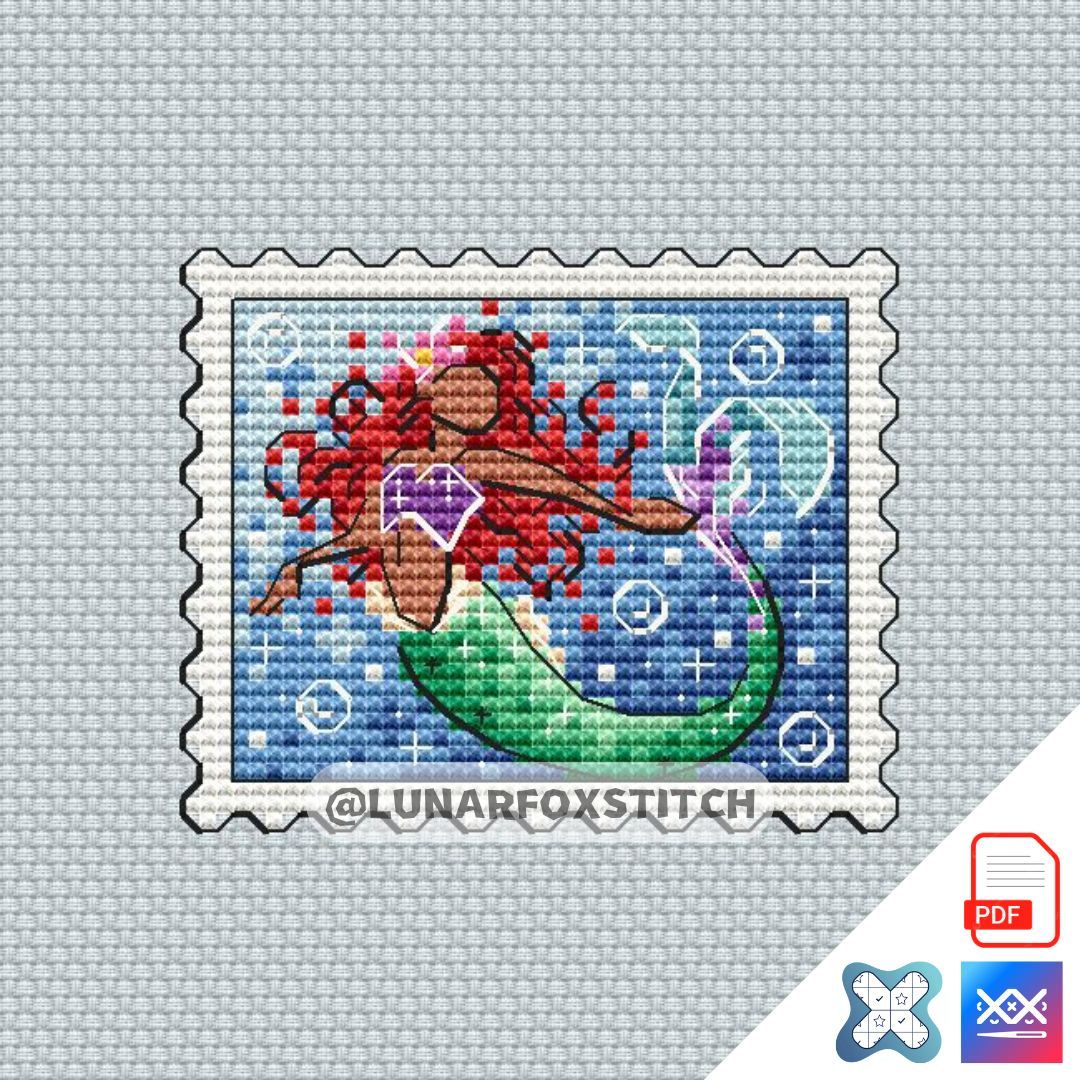 Mermaid mini postage stamp cross stitch pattern
