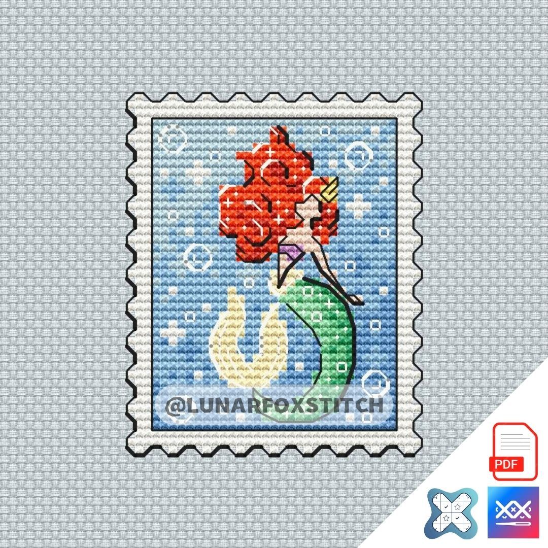 Mermaid mini postage stamp cross stitch pattern