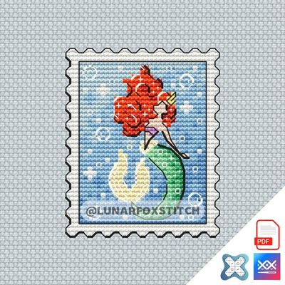 Mermaid mini postage stamp cross stitch pattern