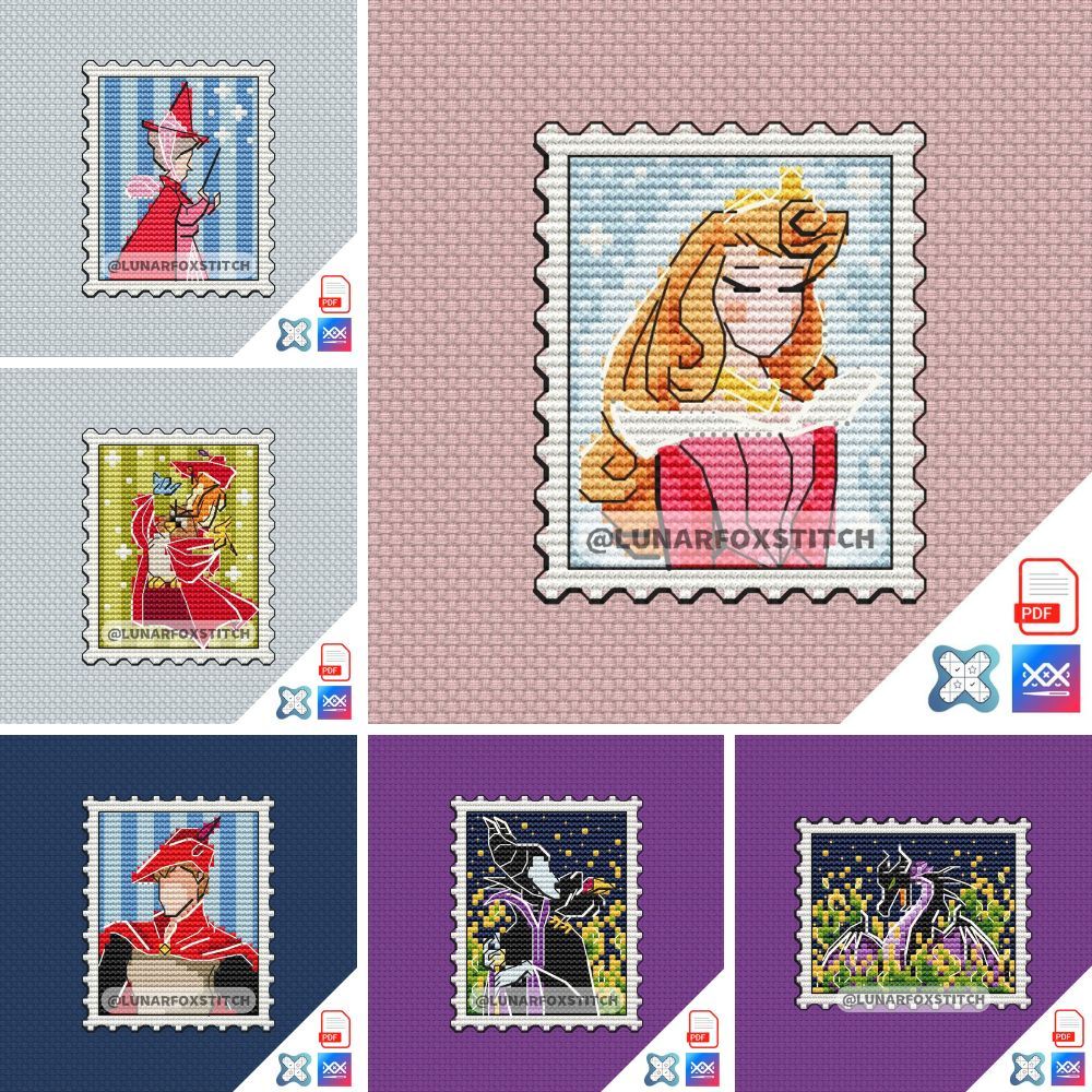 Princess - set of 6 mini postage stamp cross stitch pattern