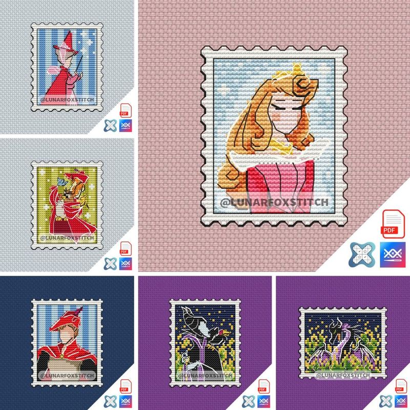 Princess - set of 6 mini postage stamp cross stitch pattern