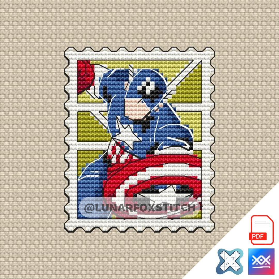 Hero mini postage stamp cross stitch pattern