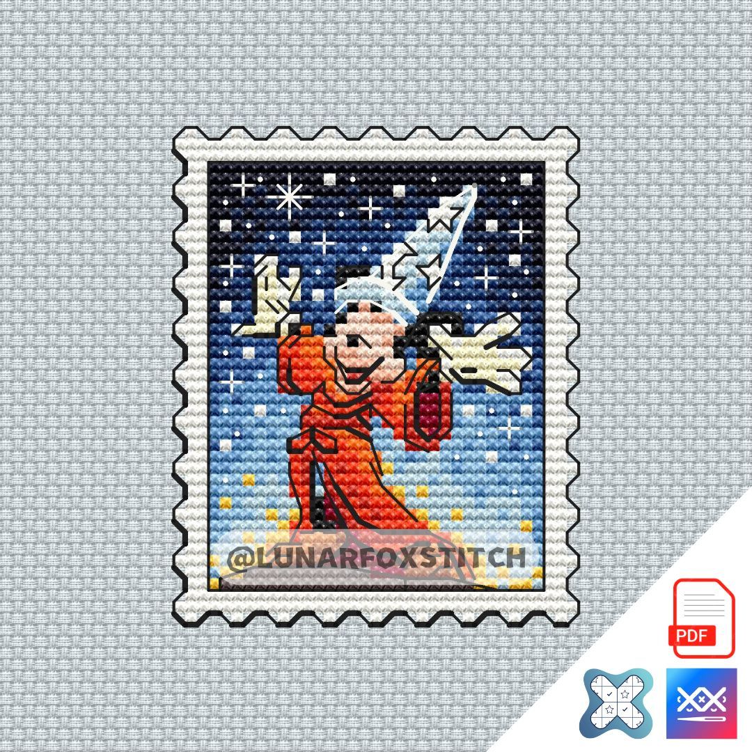 Wizard mouse mini postage stamp cross stitch pattern