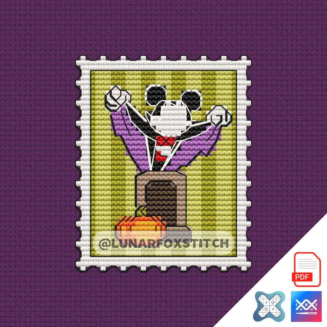Halloween boy mouse mini postage stamp cross stitch pattern