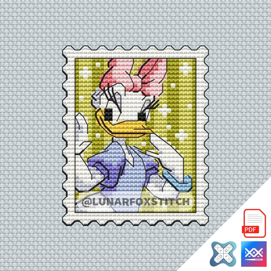 Duck girl mini postage stamp cross stitch pattern