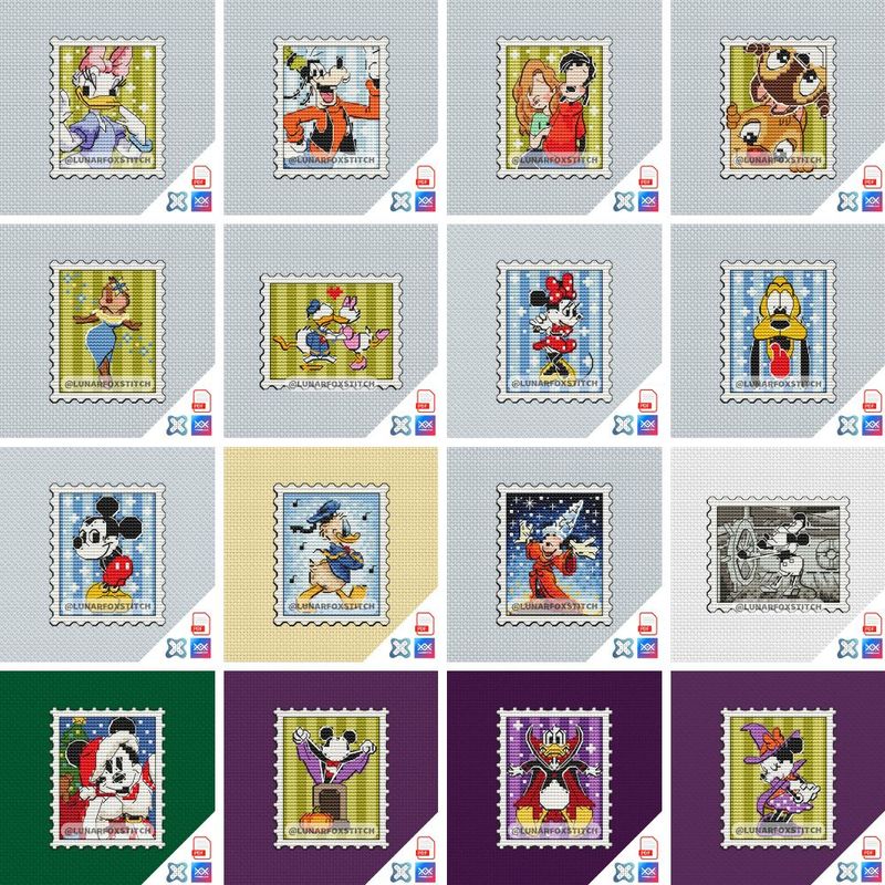 Mouse friends - set of 16 mini postage stamp cross stitch pattern