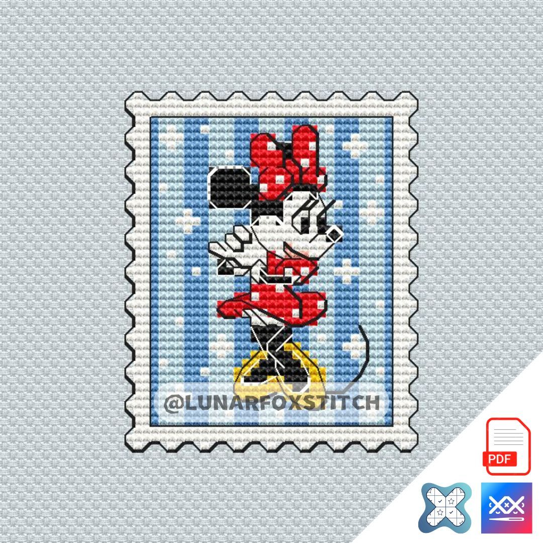 Mouse girl in red dress mini postage stamp cross stitch pattern