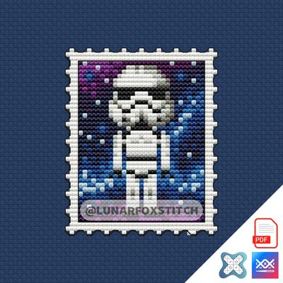 White robot mini postage stamp cross stitch pattern
