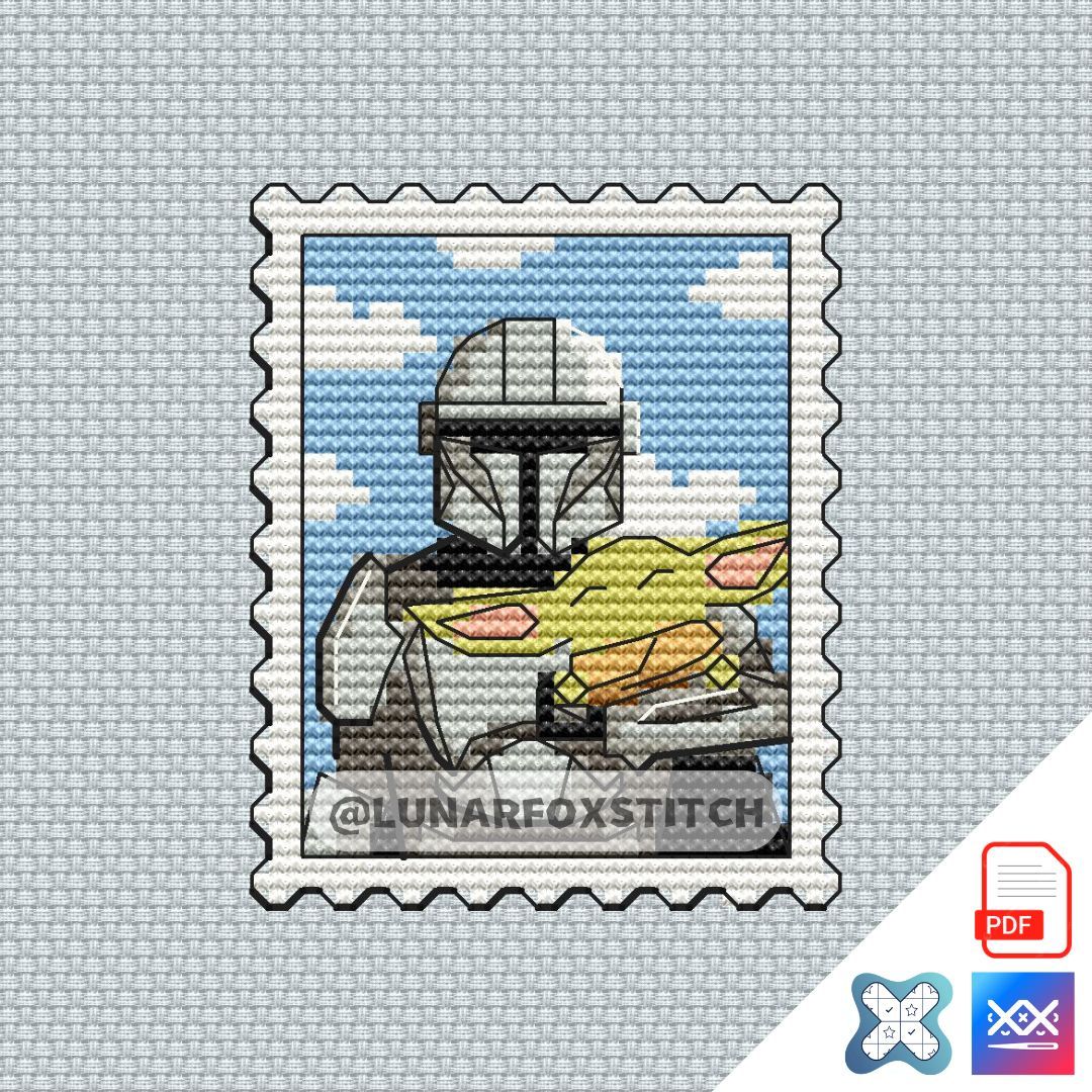 Star boy and green chibi mini postage stamp cross stitch pattern