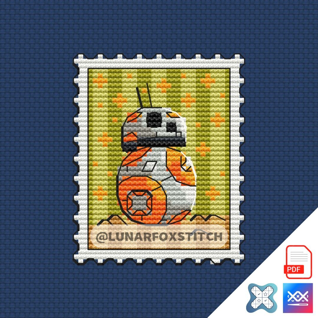 Orange robot chibi mini postage stamp cross stitch pattern