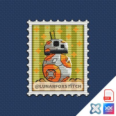 Orange robot chibi mini postage stamp cross stitch pattern