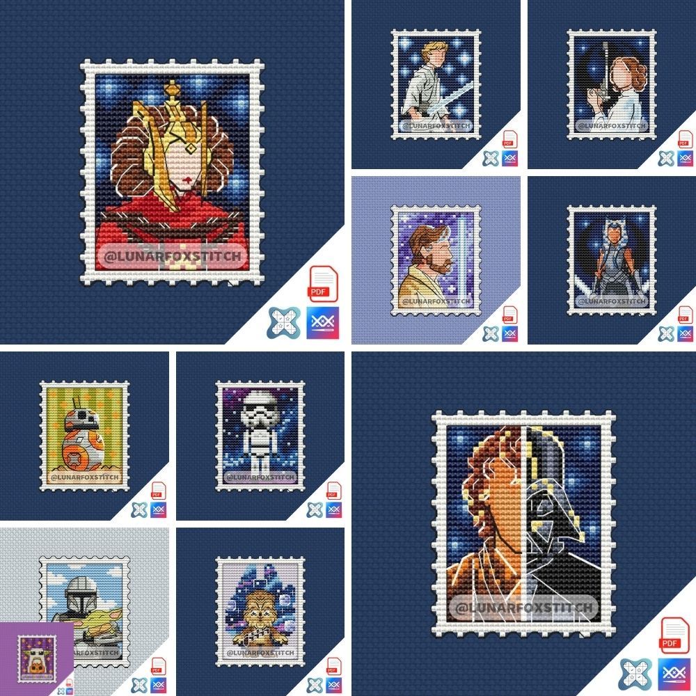 Star - set of 11 mini postage stamp cross stitch pattern