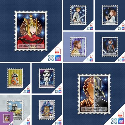 Star - set of 11 mini postage stamp cross stitch pattern