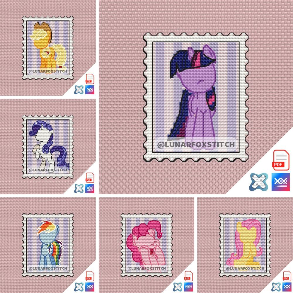 Pony - set of 6 mini postage stamp cross stitch pattern