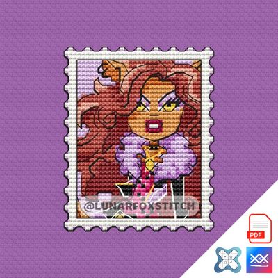 Wolf girl mini postage stamp cross stitch pattern