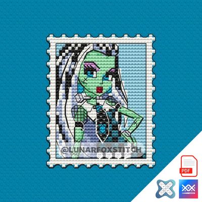 Frankenstain girl mini postage stamp cross stitch pattern