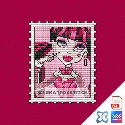 Dracula girl mini postage stamp cross stitch pattern