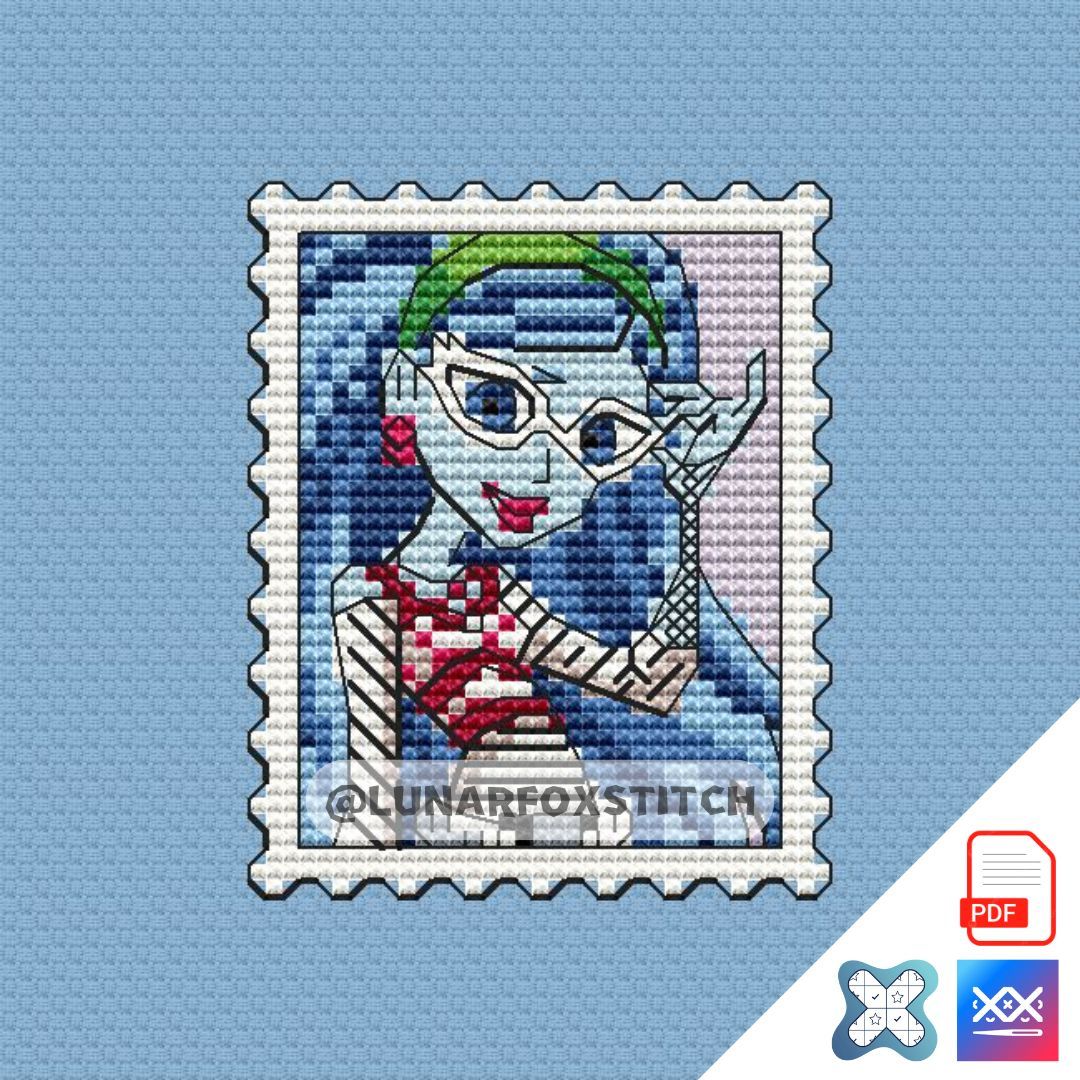 Zombie girl mini postage stamp cross stitch pattern